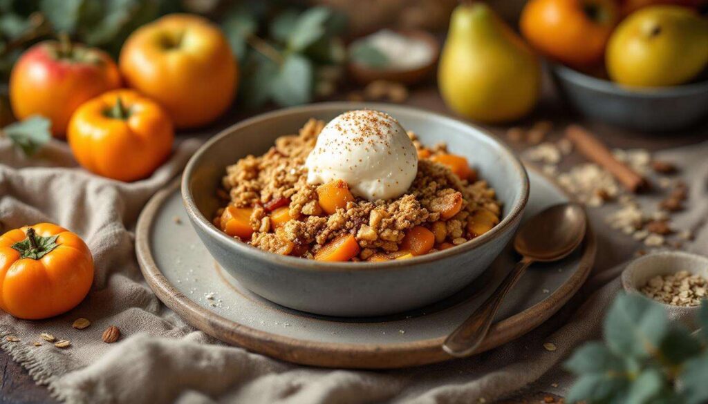Crumble aux kakis, pommes et poires : la version sans gluten parfaite pour un dessert automnal fondant