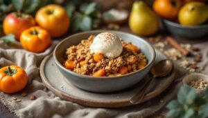 Crumble aux kakis, pommes et poires : la version sans gluten parfaite pour un dessert automnal fondant