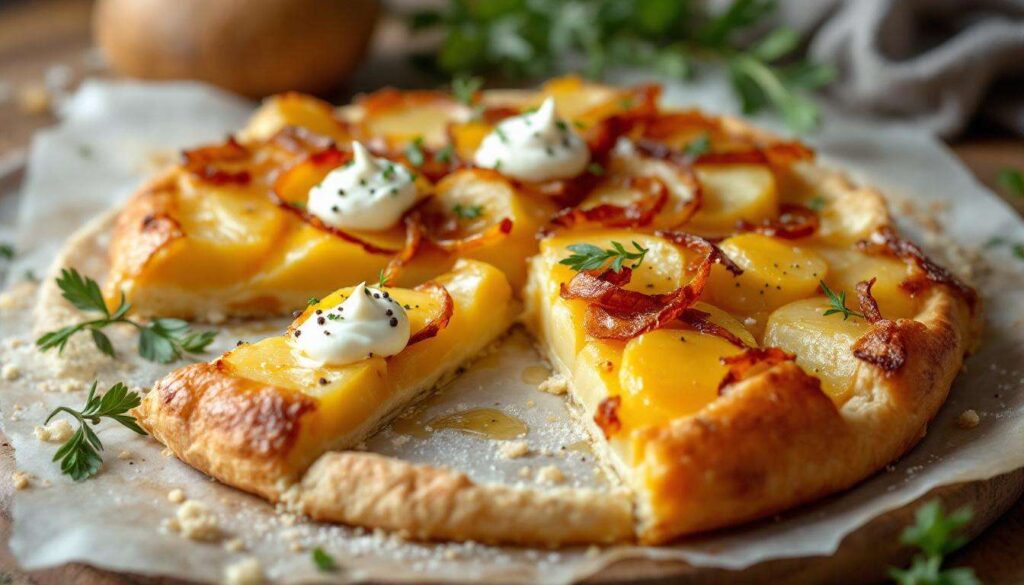 Tarte salée aux pommes de terre et fromage à raclette fondant