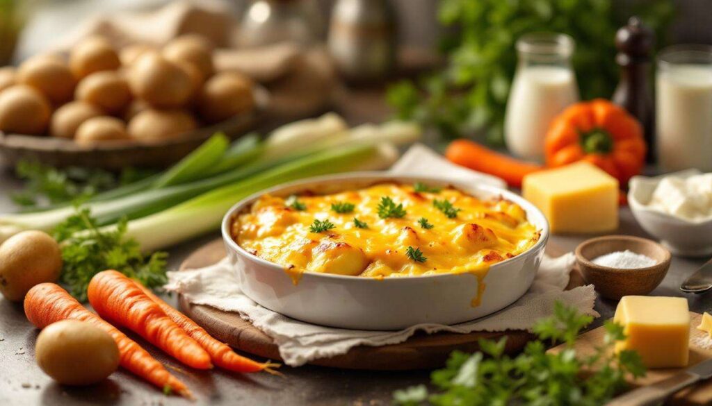 Gratin de pommes de terre, poireaux et carottes : fondant, bien doré et ultra rapide à préparer