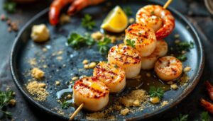 Saint-Jacques, crevettes, beurre chaud et gingembre : ces brochettes express sont un shoot de plaisir après les fêtes