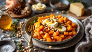 La recette anti-blues de l’hiver : courge, miel, camembert fondu et croquant de noisettes… un bonheur