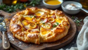 Feuilleté camembert jambon oignons : pâte croustillante, cœur ultra coulant… difficile de résister
