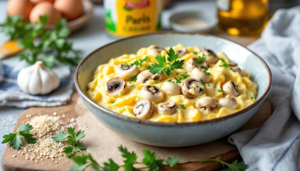 « Je la fais 3 fois par semaine » : la recette crémeuse œufs-champignons qui a sauvé mes fins de mois serrées