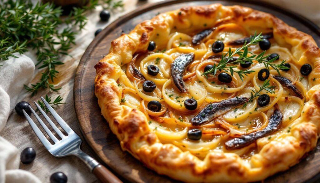 Tarte fine aux oignons caramélisés et anchois : la pissaladière niçoise en version express pour l'apéritif