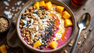 Smoothie bowl kéfir-mangue-passion : le petit-déjeuner fermenté qui cumule probiotiques et vitamines