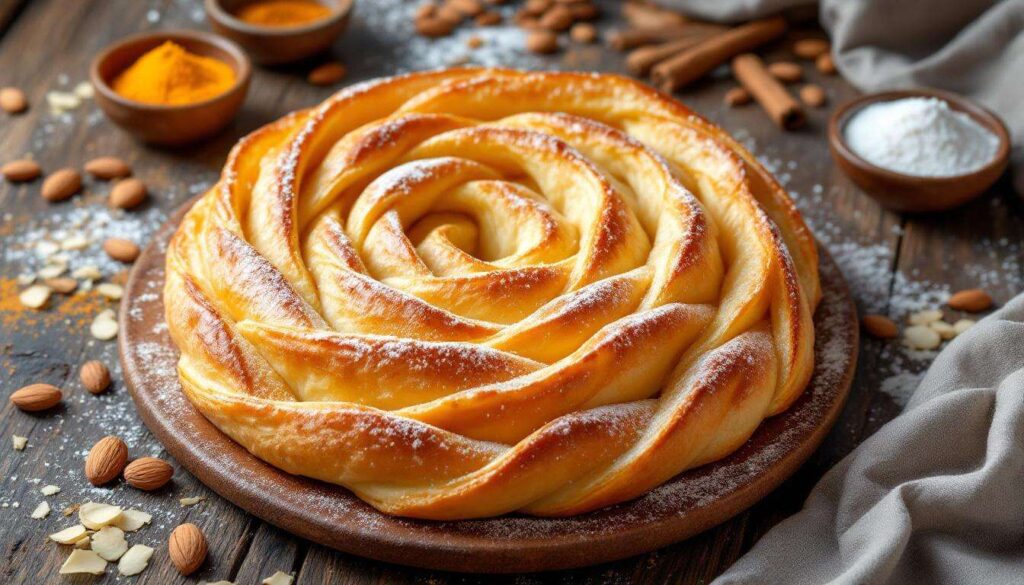 Mhanncha aux amandes roulée en spirale : le gâteau serpent spectaculaire qui impressionne à chaque table du ramadan