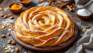 Mhanncha aux amandes roulée en spirale : le gâteau serpent spectaculaire qui impressionne à chaque table du ramadan