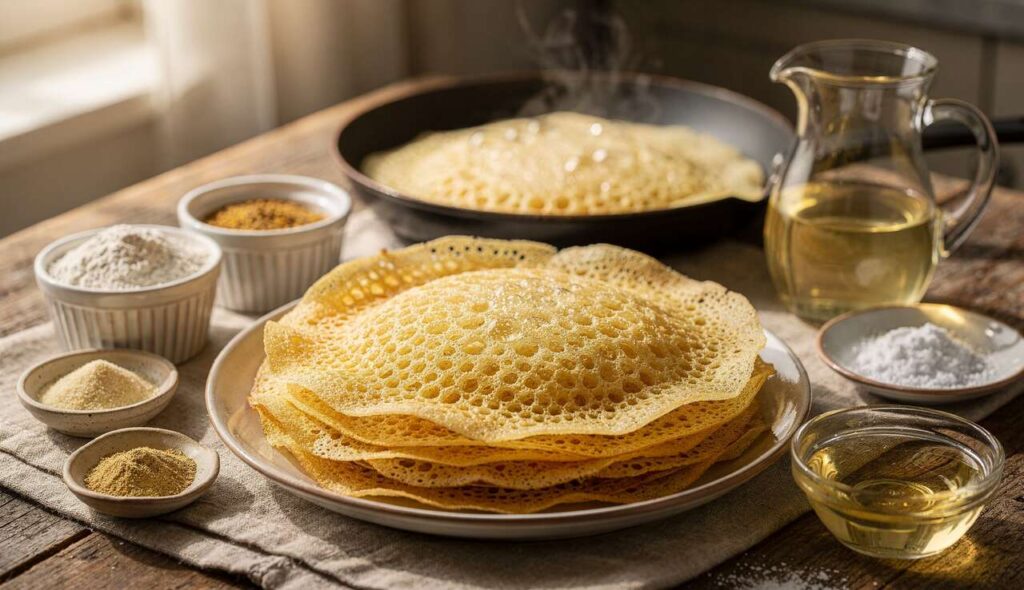 Baghrir crêpes mille-trous : la technique du repos de pâte et de la cuisson une seule face pour des alvéoles parfaites