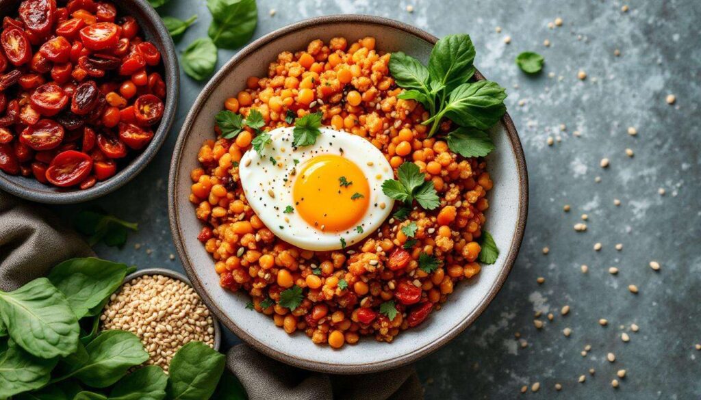 Le bowl protéiné aux lentilles corail et œuf mollet remplace tous vos plats de cantine du midi