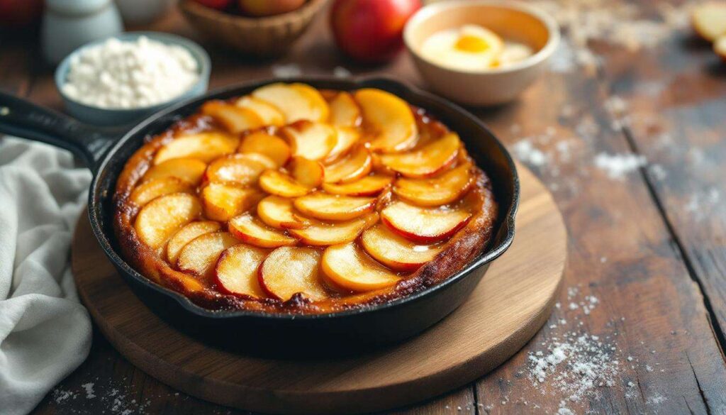 Gâteau renversé aux pommes à la poêle, prêt en 12 minutes sans allumer le four !