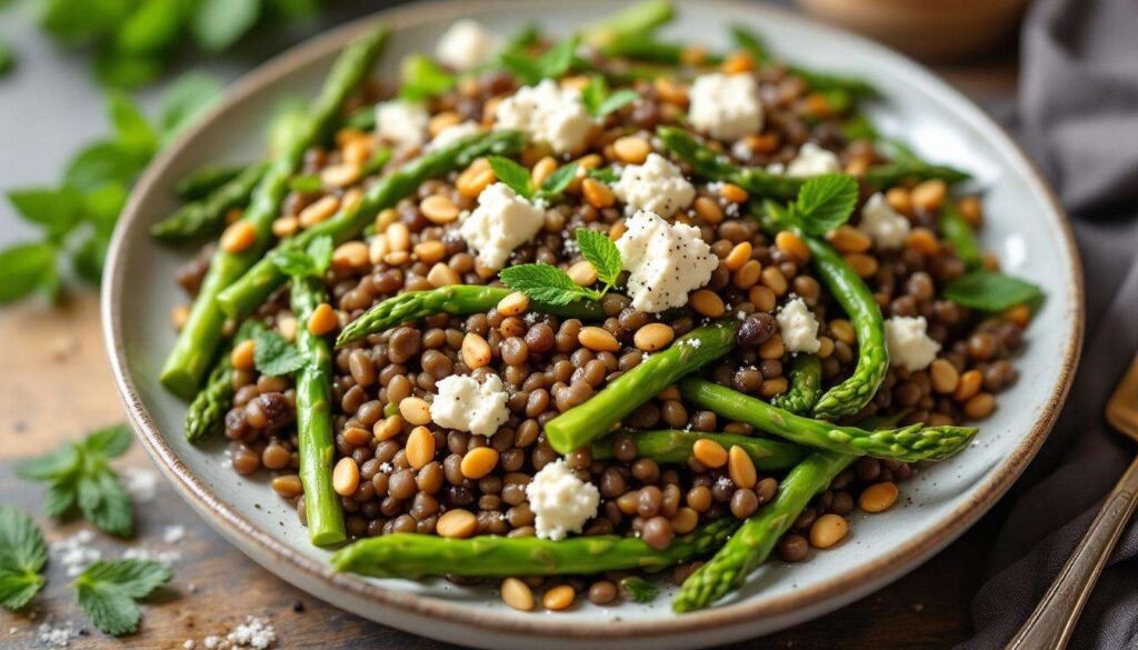 Cette salade de lentilles tièdes aux asperges remplace tous vos plats de cantine du printemps