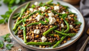 Cette salade de lentilles tièdes aux asperges remplace tous vos plats de cantine du printemps